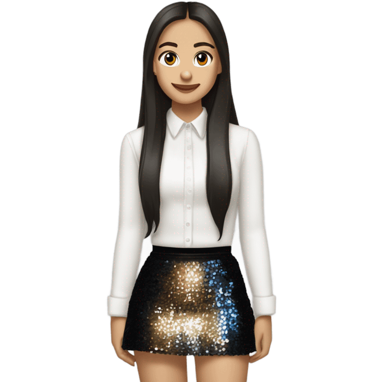 Singer Olivia Rodrigo wearing black tights platform boots sequin skirt and a white shirt  emoji