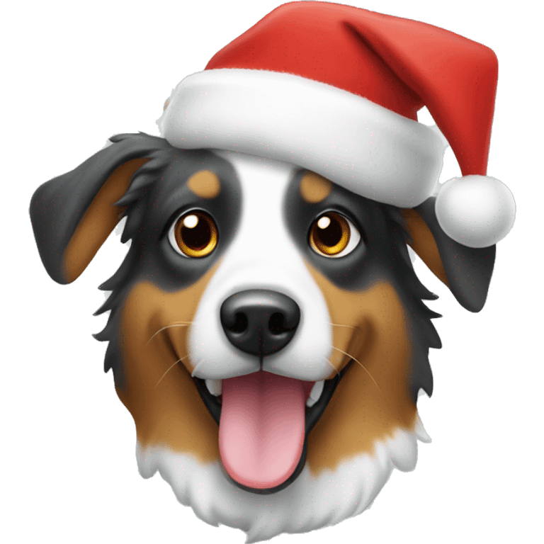 Aussie dog wearing Christmas hat emoji