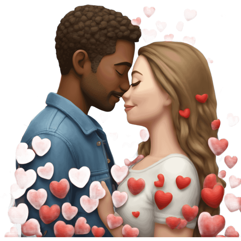 Hyper Realistic Couple kissing surrounded by red hearts and flowers  emoji