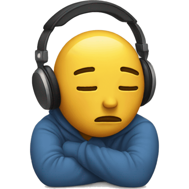 Sad emoji with headphones on and closed eyes emoji