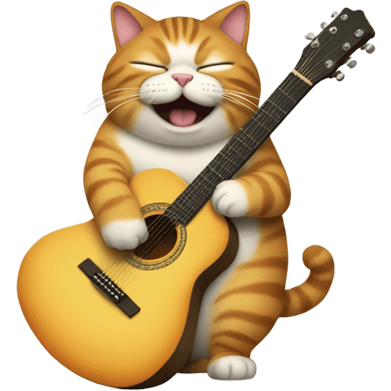 Incredibly fat cat, playing guitar, crying emoji