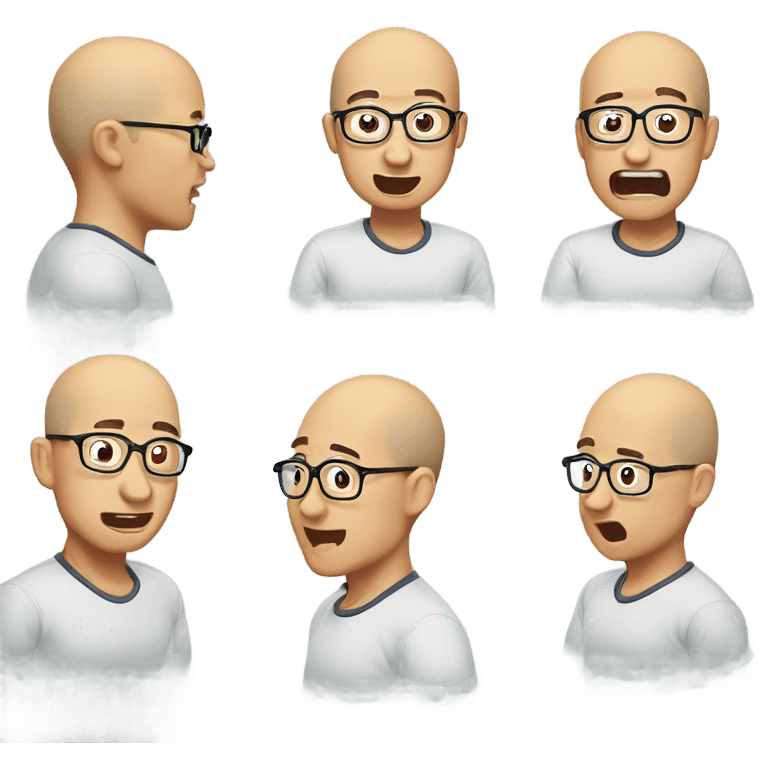  a 35-year old, male, bald Asian man, wearing glasses, inquisitive, laughing, scratching the back of his head in confusion,  emoji