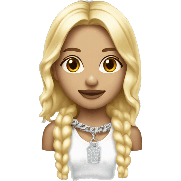 a beautiful blonde girl with iced out chains, full body emoji