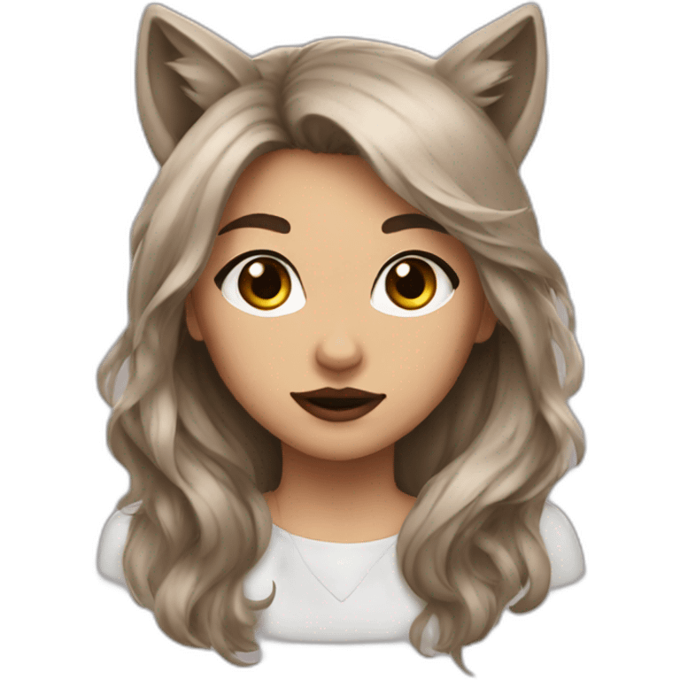  girl brown long hair lipstick wolf ears  emoji