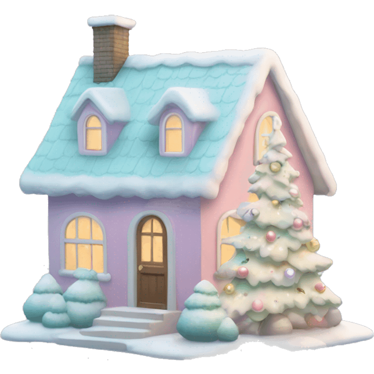 Pastel colored Christmas house emoji