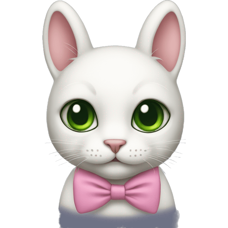 Cat in a bunny costume with pink bow tie and dark green eyes emoji