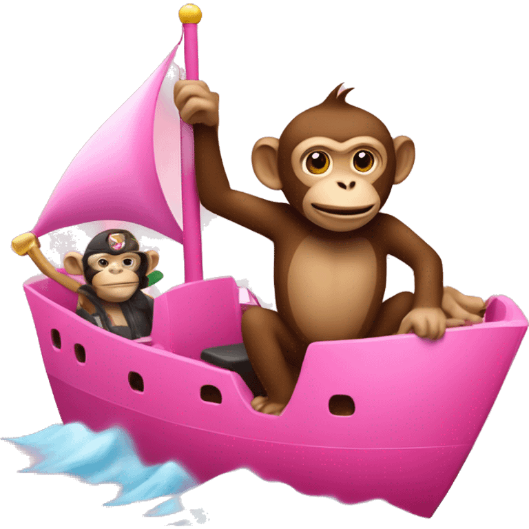 Monkey driving a big pink ship emoji