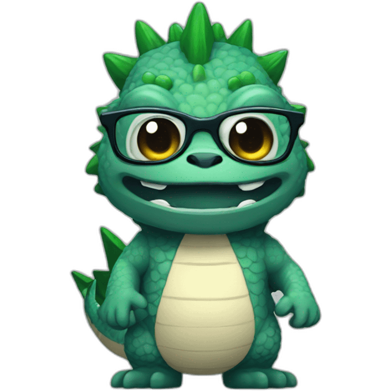 Nerdy cute cartoon godzilla emoji