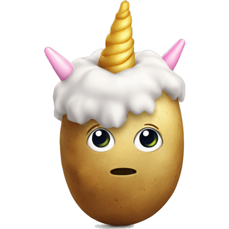 A potato wearing a unicorn horn emoji