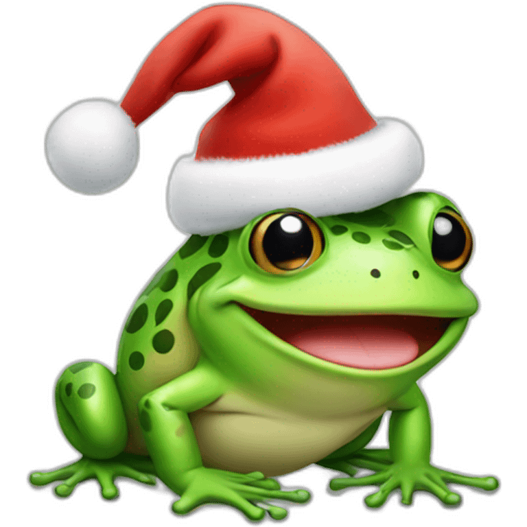 Happy frog with a christmas hat emoji