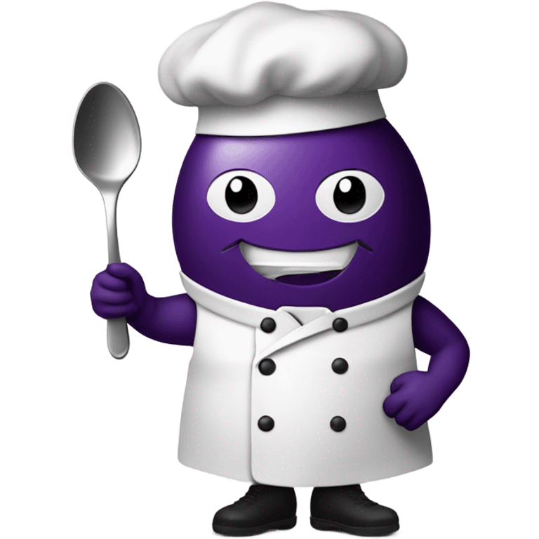 Eggplant with chef’s apron on holding spoon emoji