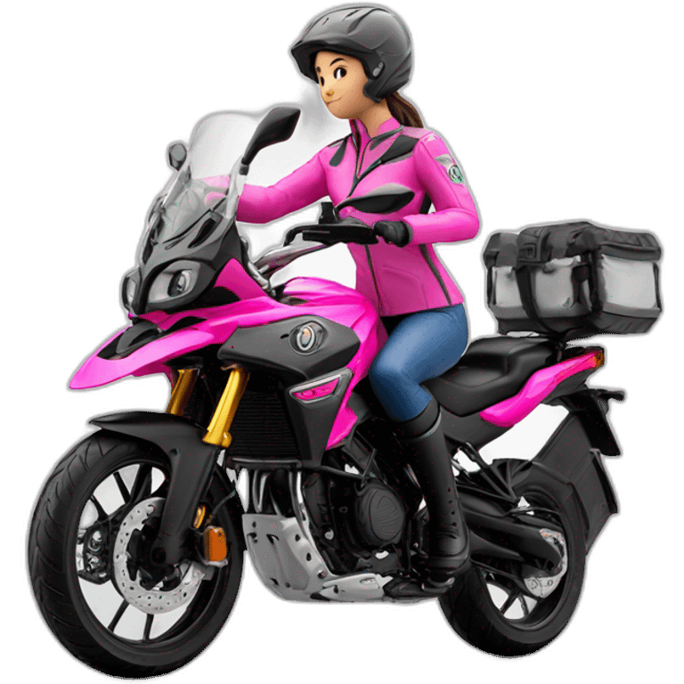 Moto benelli trk 502X color rosa con mujer conductora emoji