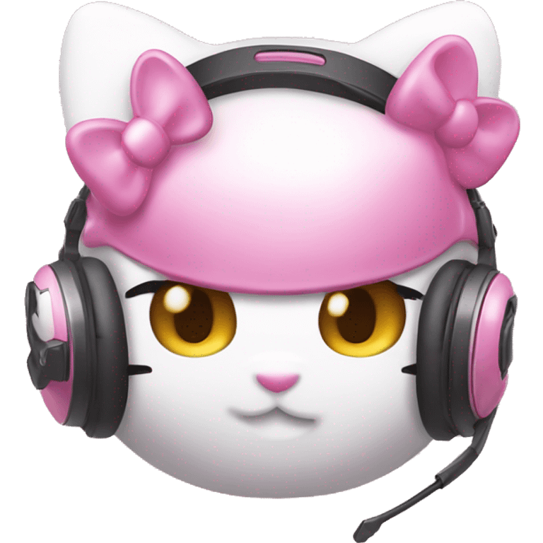 Hello kitty wearing pink gaming headset emoji