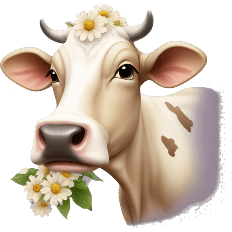 beige cow with flowers in her mouth emoji