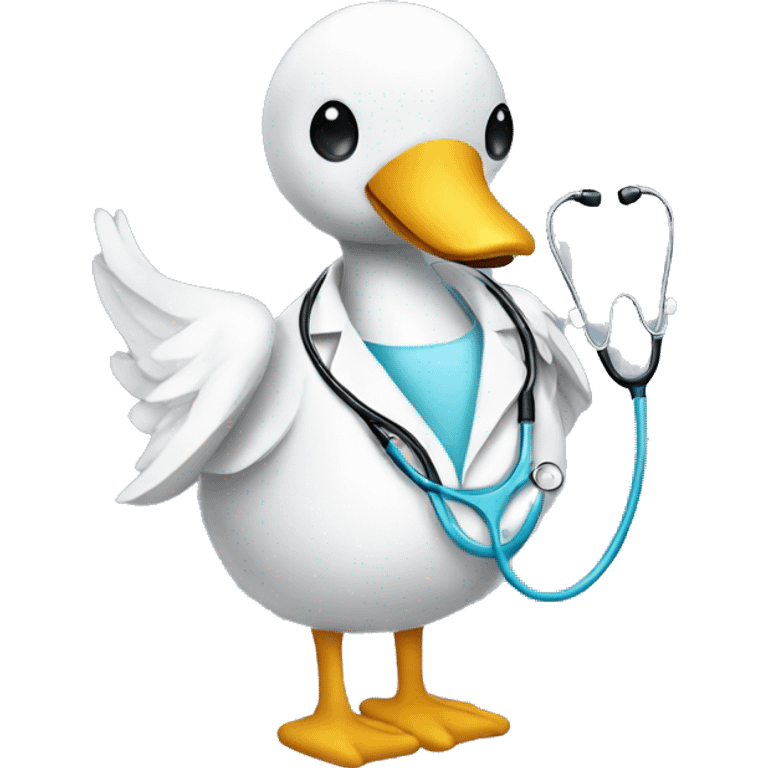 a swan with a surgical mask and costume and stethoscope emoji