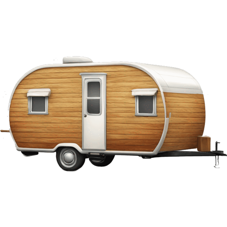 Realistic vintage round wooden travel trailer isolated.  emoji