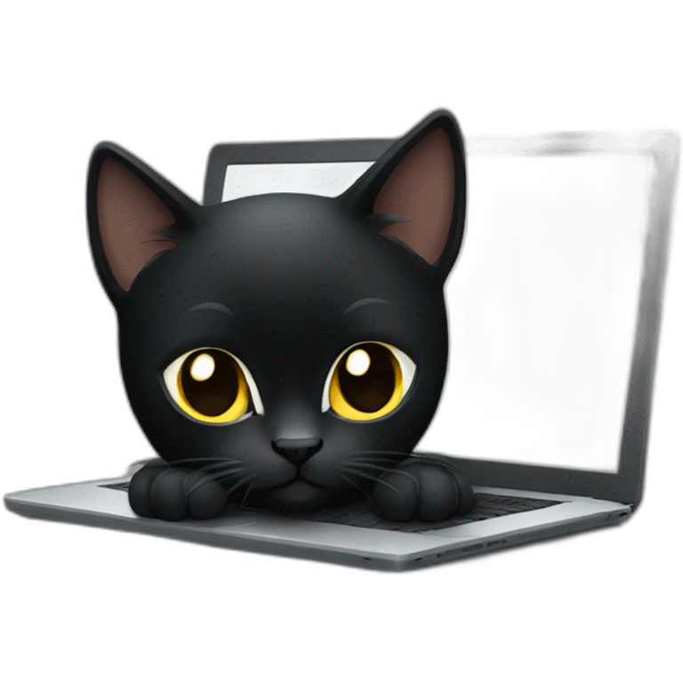 black cat using laptop emoji