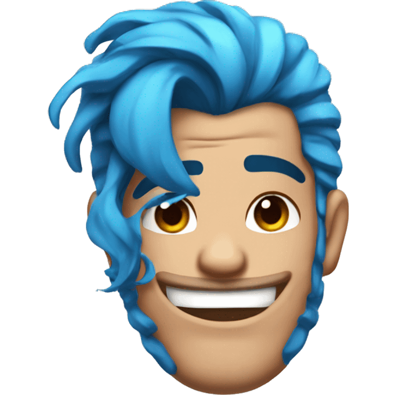 Scar on face blue hair updo muscle man smiling emoji