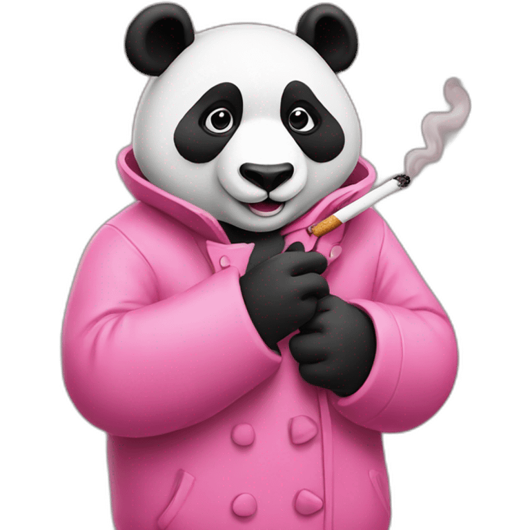 Panda is smoking with a pink coat emoji