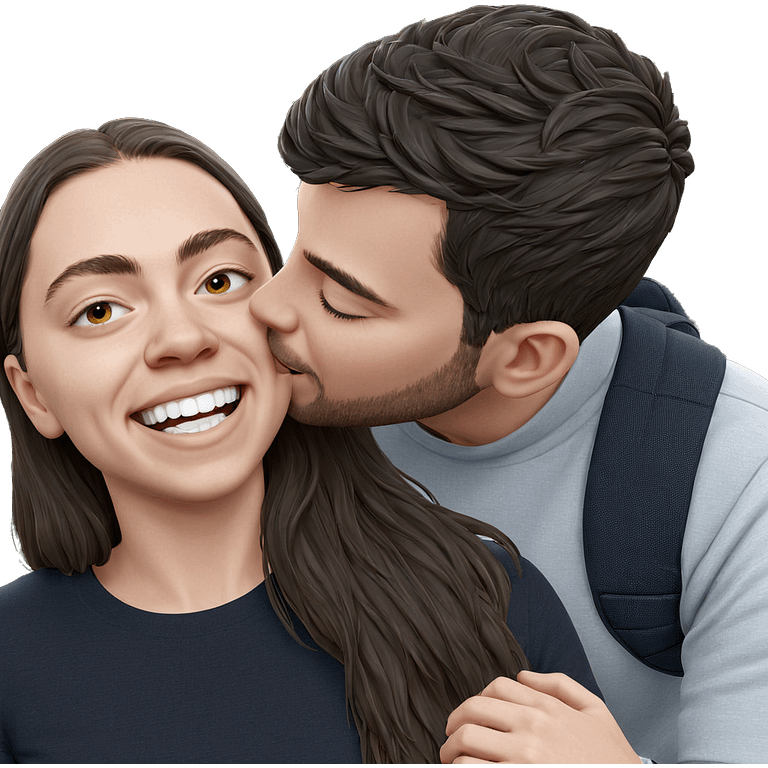 happy couple outdoors kissing emoji