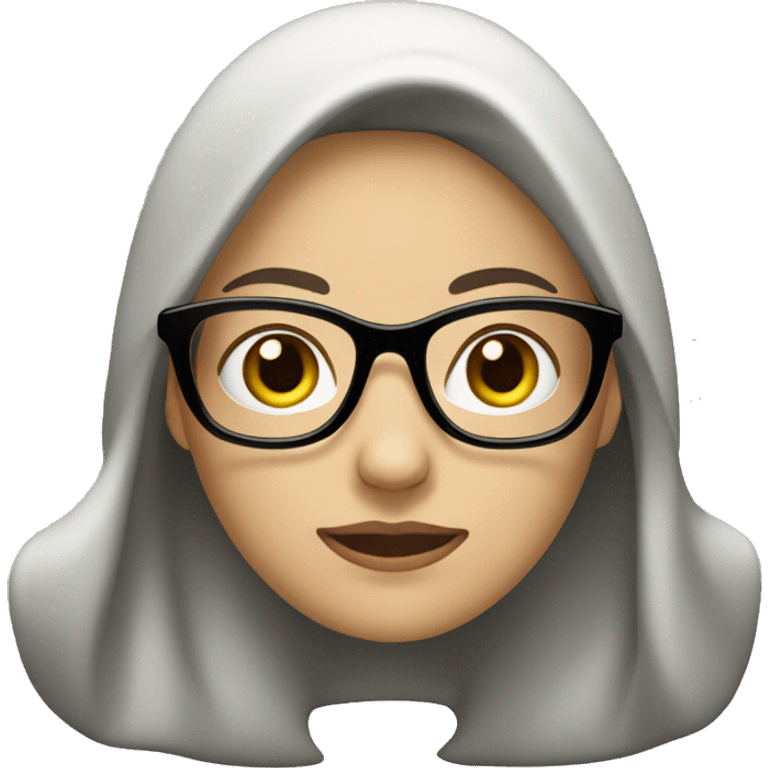 Make an emoji of a woman with a green hat, black glasses, brown hair and a few gray hairs, medium white skin color. With week background emoji