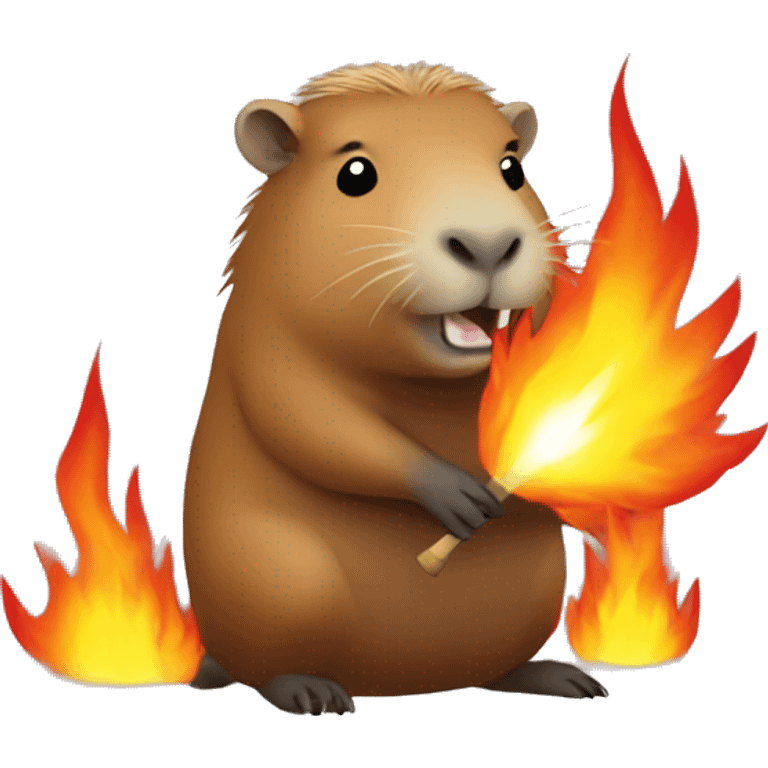 Capybara holding fire emoji