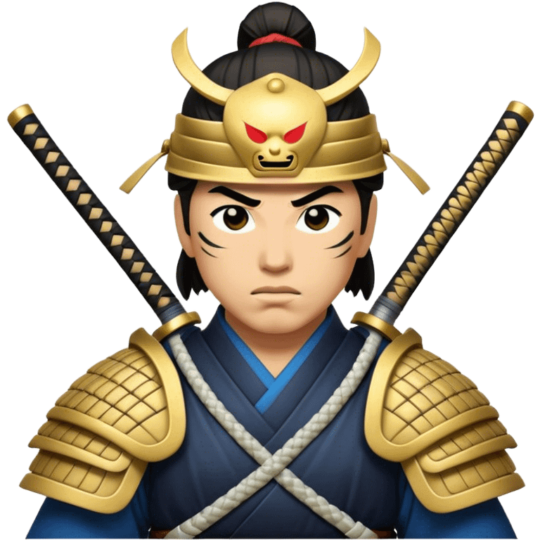 Cinematic Realistic Samurai Pop Culture Emoji, depicted with a noble, stoic portrayal of a samurai warrior rendered with crisp detail and dramatic, traditional lighting. emoji