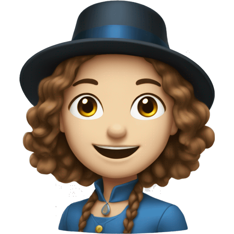 smiling girl-white skin-hair brown-in blue top hat emoji