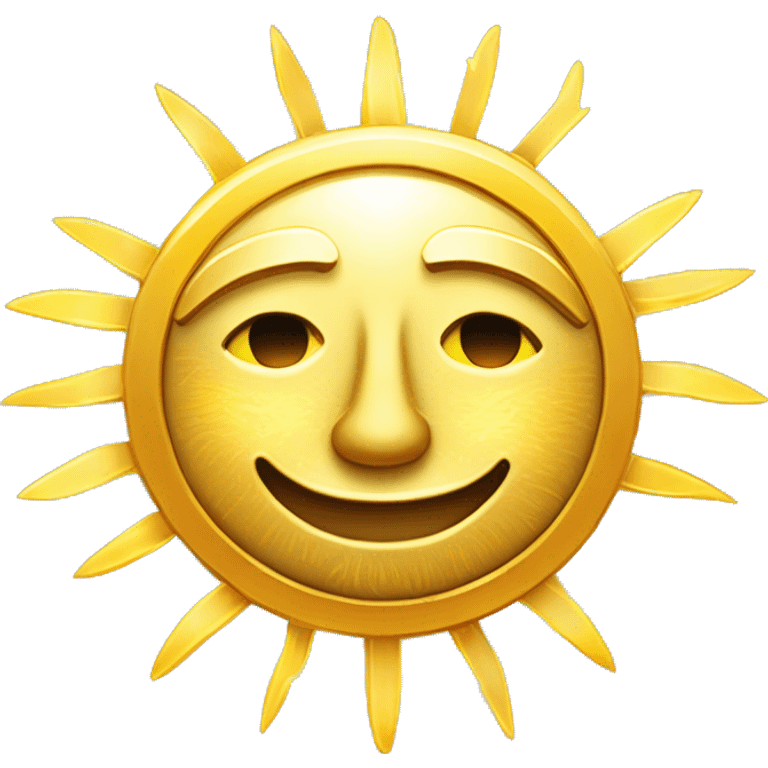 Un sol dorado sonriente con rayos de luz, representando la felicidad y la energía positiva, inspirado en la iconografía Inca del dios Inti Perú emoji