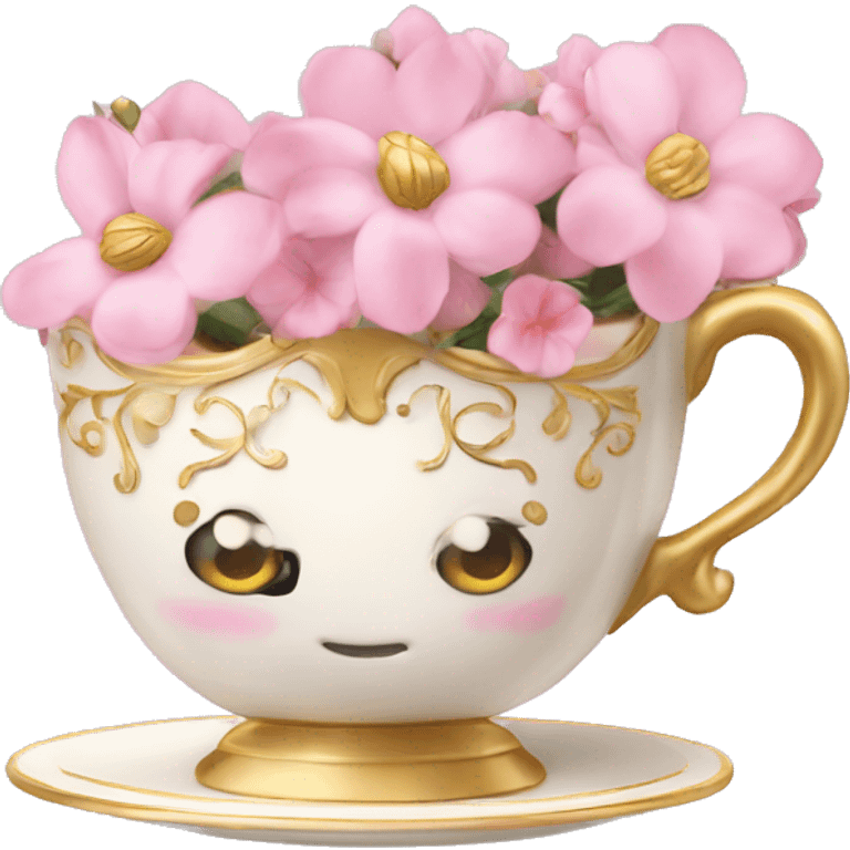 princess tea cup with pink flowers and gold details  emoji