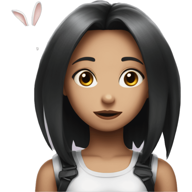 Girl looking like alita angel worrior looking like a cute bunny emoji