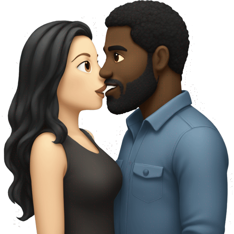 white woman with black hair kissing black man with beard emoji