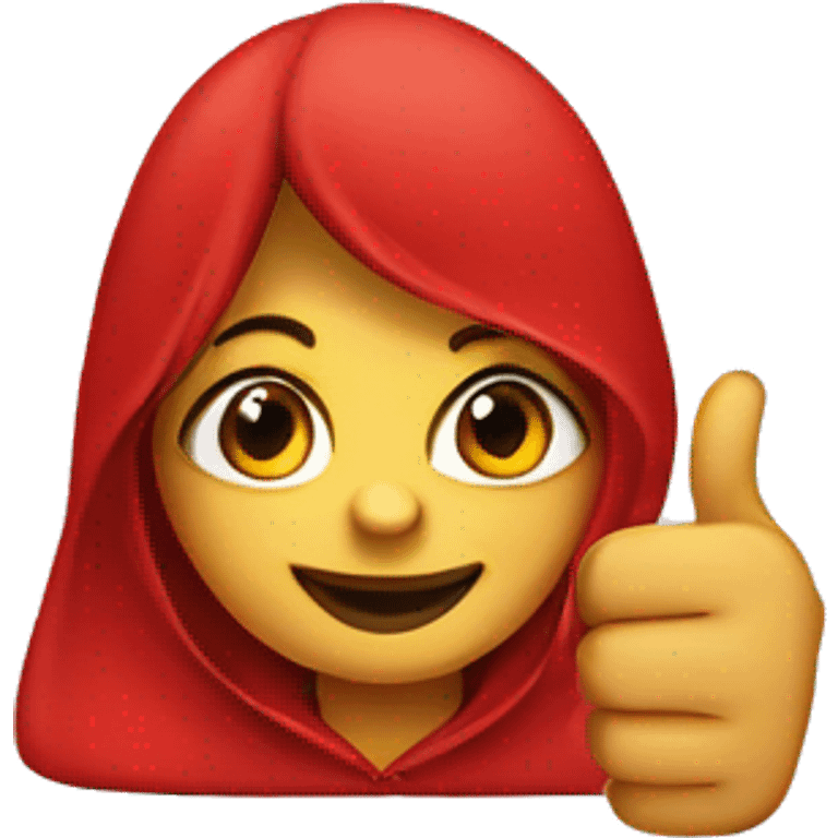 Little girl dressed as little red thumbs up emoji