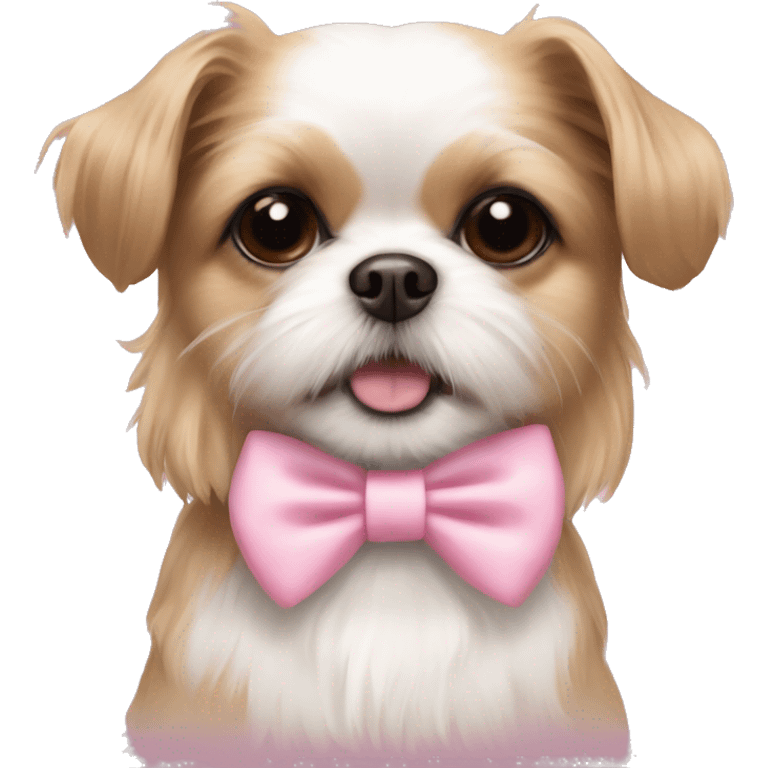 Light brown and white shih tzu mix chihuahua with pink bow emoji