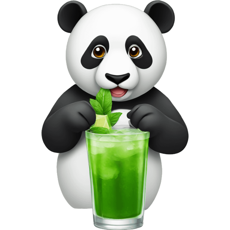 Serious panda drinking green mojito emoji