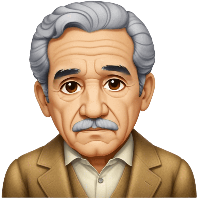 Cinematic Realistic Gabriel García Márquez Portrait Emoji, depicted as a visionary writer with a contemplative gaze in period attire, rendered with rich textures and warm literary lighting that captures his magical realism legacy. emoji