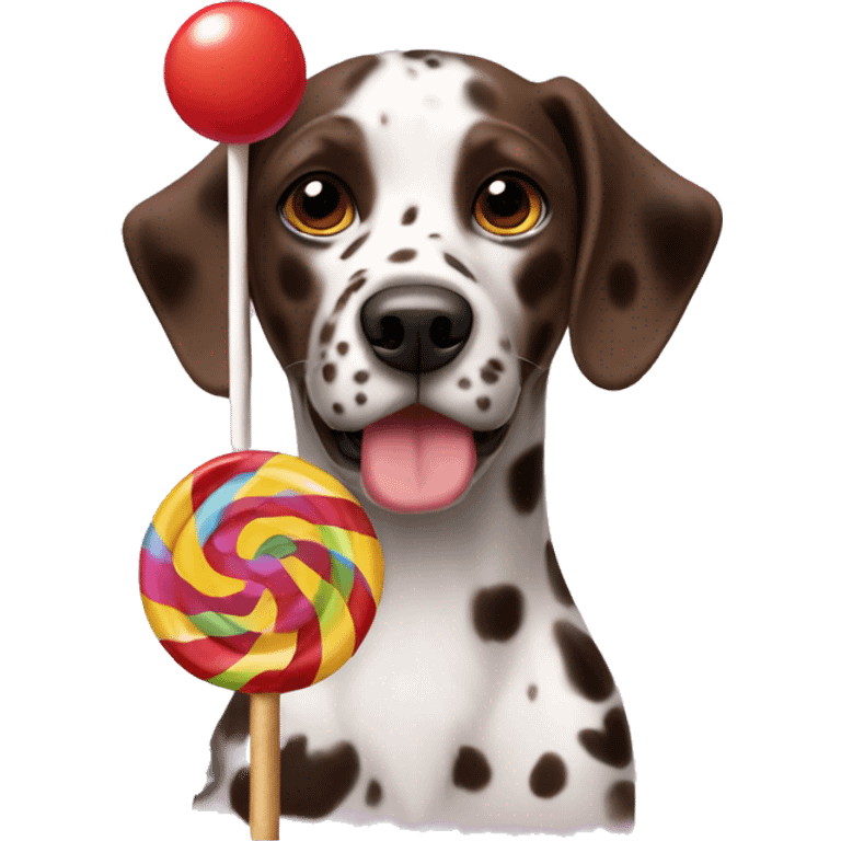 Brown Dalmatian and lollipop emoji