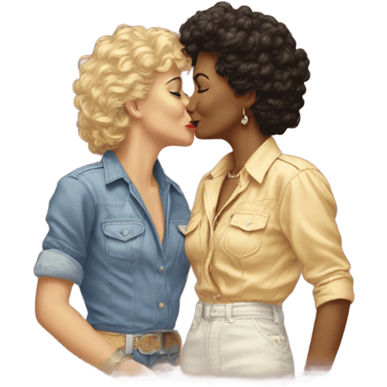 vintage 80s lesbians kissing emoji