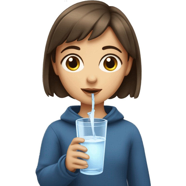 girl with short brown hair and hazel eyes drinking water emoji