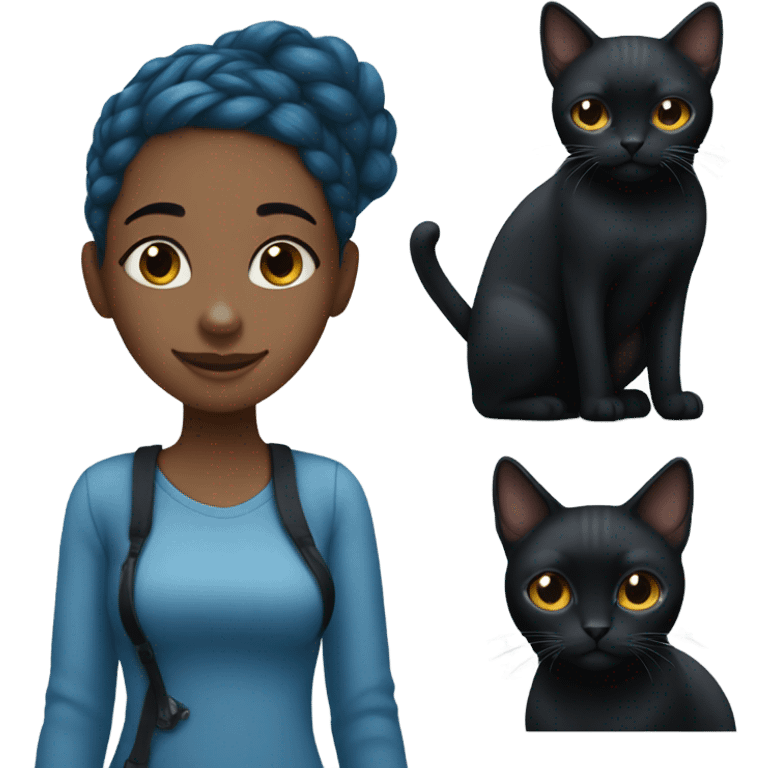 Blue haired black girl with black cat emoji