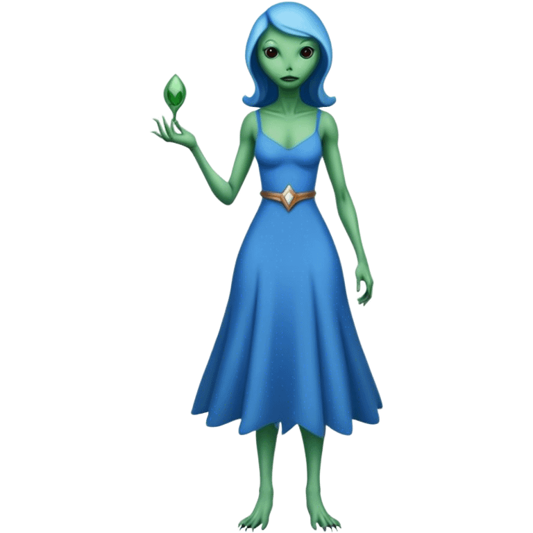 a reptilian alien woman full body, in blue dress emoji