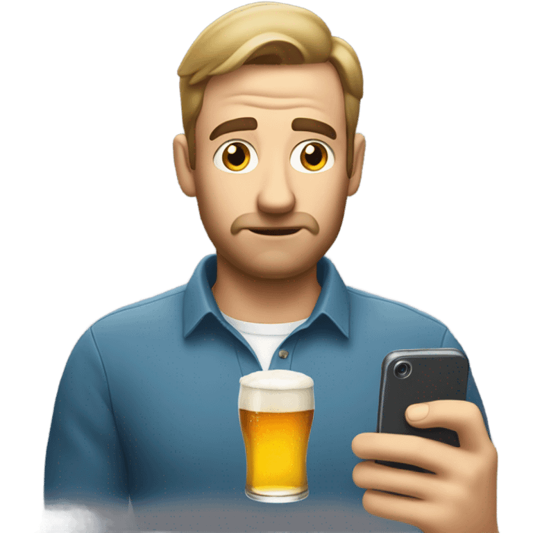 guy drinking a beer and looking at a phone emoji