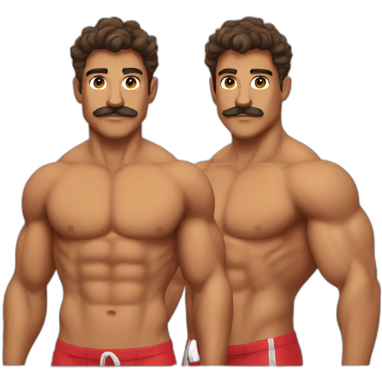  lifeguard guy, tanned, chest hair, simple mustache and hyper muscular pecs emoji