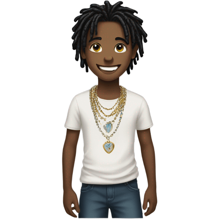 smiling boy with jewelry with black dreadlocks emoji