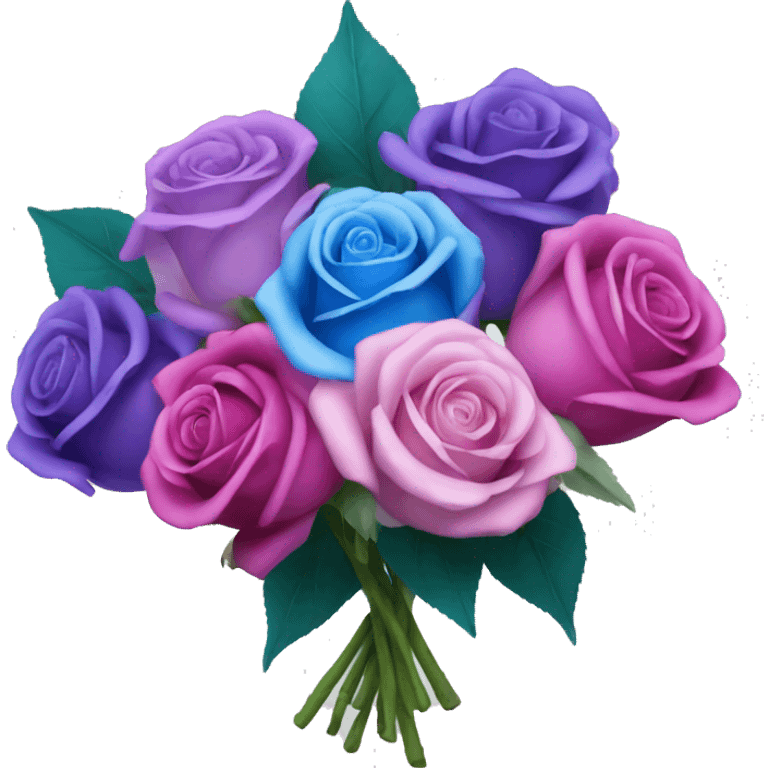 Realistic bouquet of blue, purple and pink roses  emoji