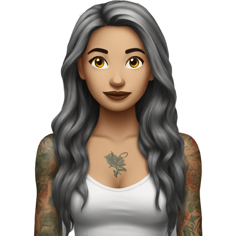 tattooed woman very attractive long hair emoji