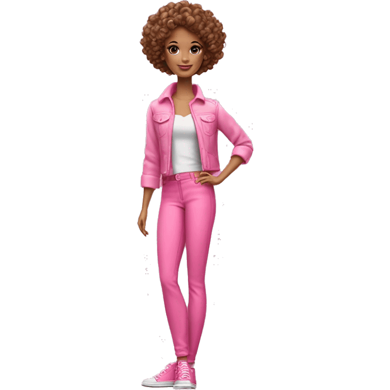 Curly Brown short hair barbie full body pink clouth emoji