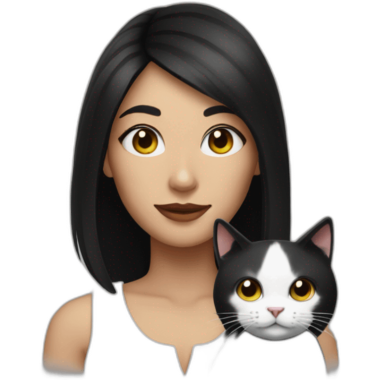 woman with black hair and black and white cat emoji