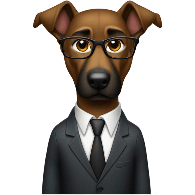 A muscular brown Malinois college professor in a suit, glasses and a tie. emoji