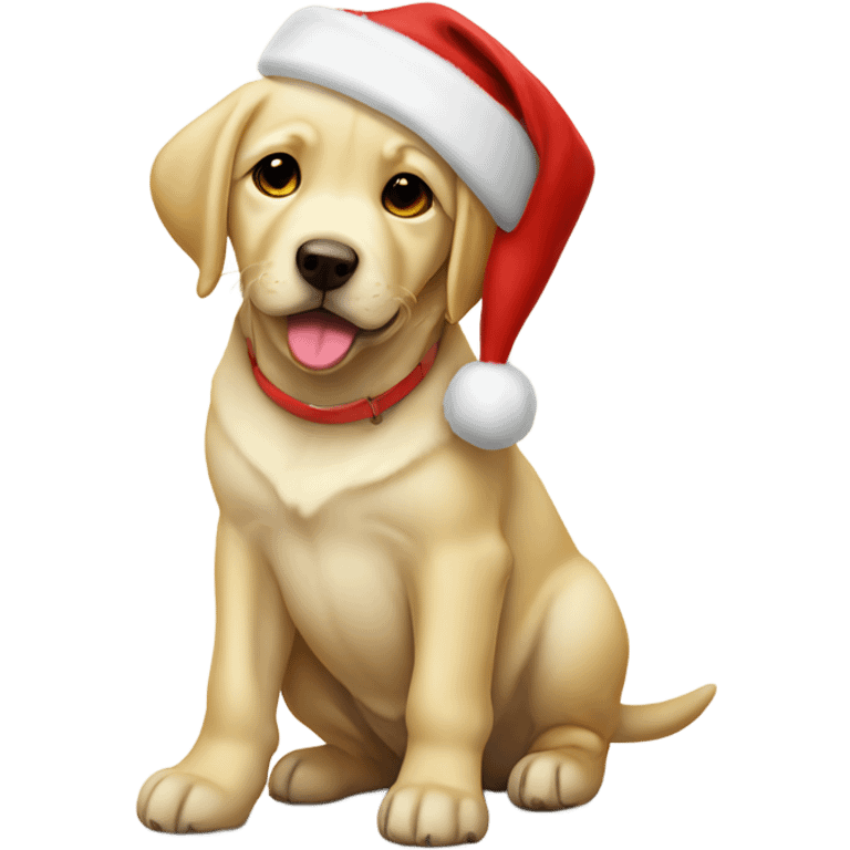 Yellow lab puppy wearing Santa hat emoji